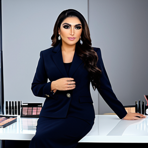 **

"A globally recognized makeup artist, هدى قطان (Huda Kattan), fully clothed in a modest, professional outfit, working in a modern, high-end beauty studio. Background includes makeup products and professional lighting equipment. Safe for work, appropriate content, perfect anatomy, correct proportions, natural pose, well-formed hands, proper finger count, natural body proportions, high resolution, professional photography."

**