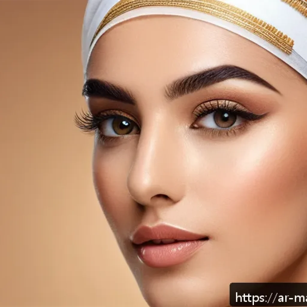 메이크업아티스트 포트폴리오 제작 방법 - A high-quality digital portfolio scene showcasing a professional Arabic female makeup artist applyin...