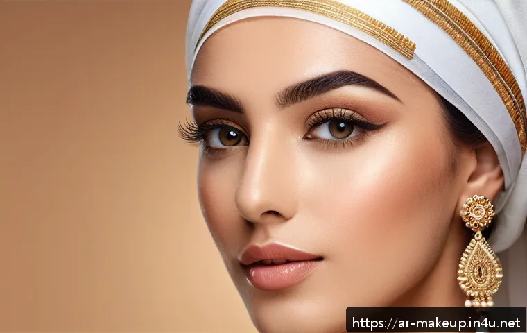 메이크업아티스트 포트폴리오 제작 방법 - A high-quality digital portfolio scene showcasing a professional Arabic female makeup artist applyin...